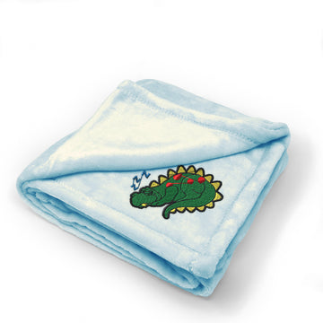Plush Baby Blanket Snoozing Dino Embroidery Receiving Swaddle Blanket Polyester