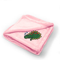 Plush Baby Blanket Snoozing Dino Embroidery Receiving Swaddle Blanket Polyester