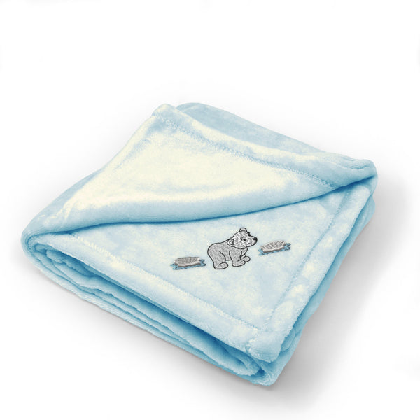 Plush Baby Blanket Cute Polar Bear Embroidery Receiving Swaddle Blanket