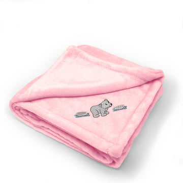 Plush Baby Blanket Cute Polar Bear Embroidery Receiving Swaddle Blanket