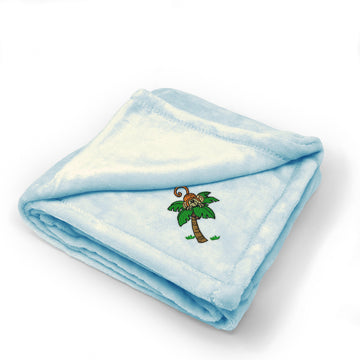 Plush Baby Blanket Kid Monkey Palm Tree Embroidery Receiving Swaddle Blanket