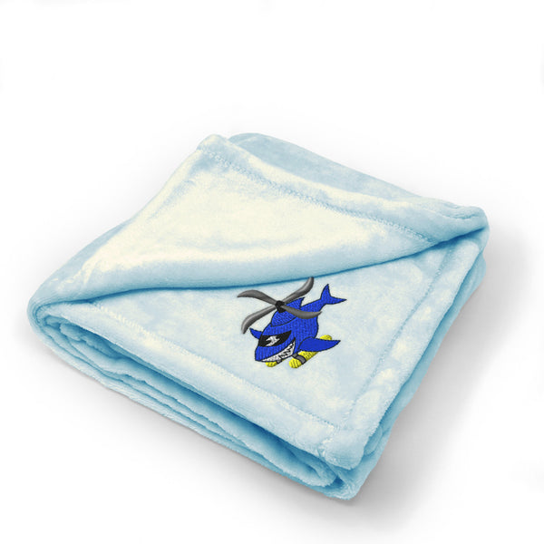 Plush Baby Blanket Kids Sharkcopter Embroidery Receiving Swaddle Blanket