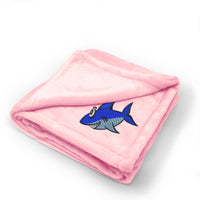 Plush Baby Blanket Kids Cute Shark Embroidery Receiving Swaddle Blanket