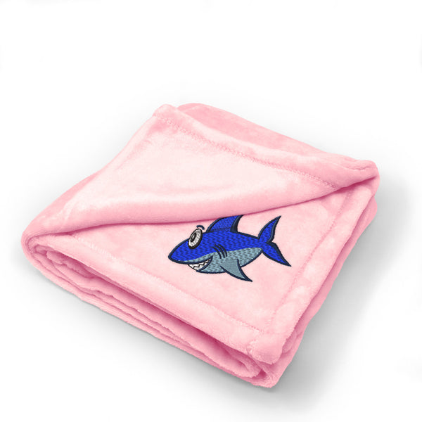 Plush Baby Blanket Kids Cute Shark Embroidery Receiving Swaddle Blanket