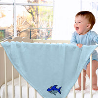 Plush Baby Blanket Kids Cute Shark Embroidery Receiving Swaddle Blanket