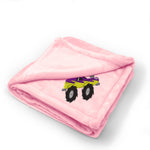 Plush Baby Blanket Kids Monster Truck Embroidery Receiving Swaddle Blanket