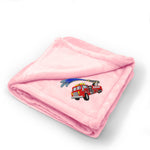 Plush Baby Blanket Kids Firetruck Embroidery Receiving Swaddle Blanket Polyester