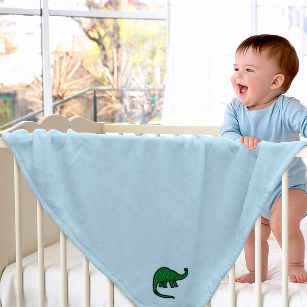 Plush Baby Blanket Dinosaur Brontosaurus Embroidery Receiving Swaddle Blanket