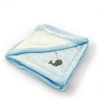 Plush Baby Blanket Whale Embroidery Receiving Swaddle Blanket Polyester