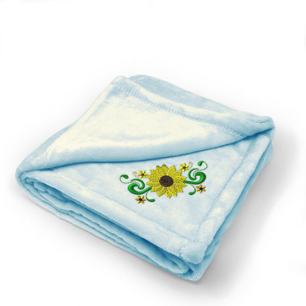 Plush Baby Blanket Plant Nature Sunflower Border Embroidery Polyester