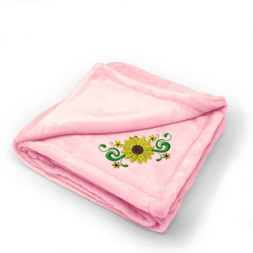 Plush Baby Blanket Plant Nature Sunflower Border Embroidery Polyester