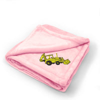 Plush Baby Blanket Back Hoe Loader Embroidery Receiving Swaddle Blanket