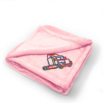 Plush Baby Blanket Semi Truck Colorful Logo Embroidery Receiving Swaddle Blanket