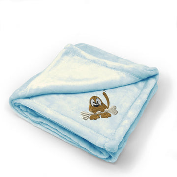 Plush Baby Blanket Dog with Bone Embroidery Receiving Swaddle Blanket Polyester