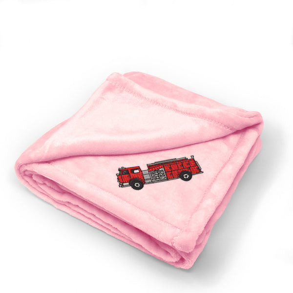 Plush Baby Blanket Pumper Fire Truck Embroidery Receiving Swaddle Blanket