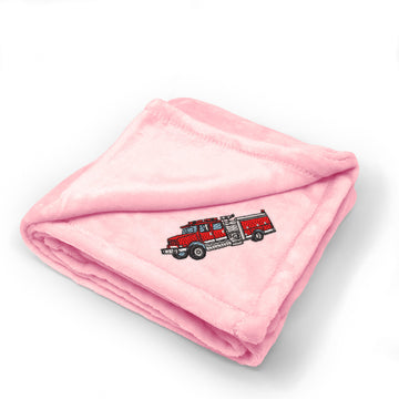 Plush Baby Blanket Fire Engine Truck B Embroidery Receiving Swaddle Blanket