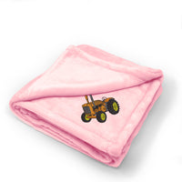 Plush Baby Blanket Old Tractor Orange Embroidery Receiving Swaddle Blanket