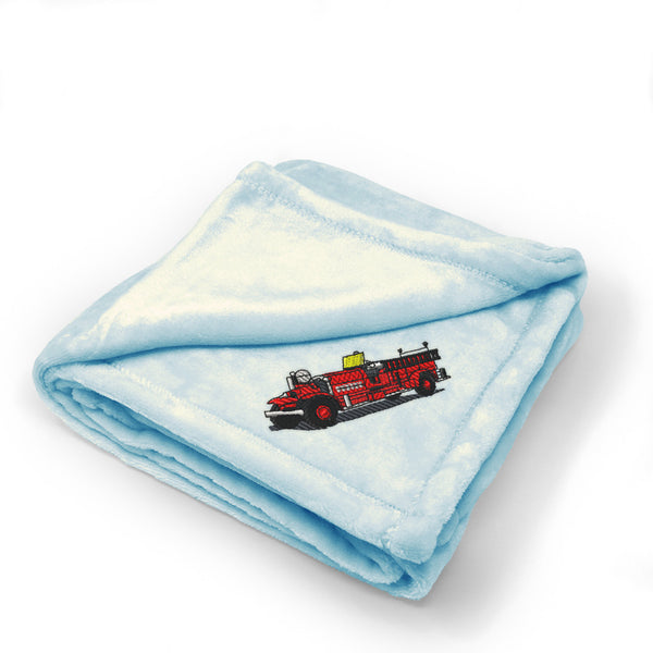 Plush Baby Blanket Antique Fire Truck Embroidery Receiving Swaddle Blanket