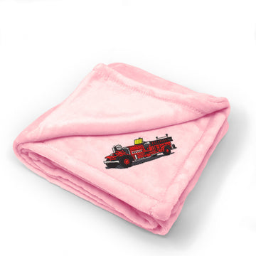 Plush Baby Blanket Antique Fire Truck Embroidery Receiving Swaddle Blanket