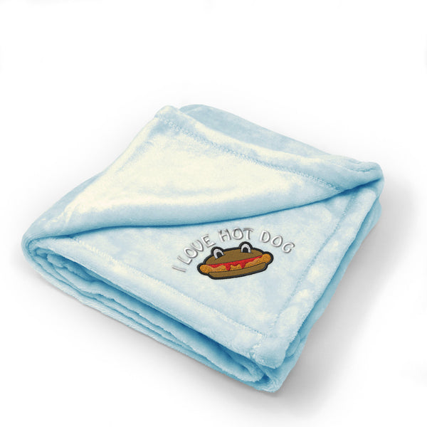 Plush Baby Blanket I Love Hot Dogs Embroidery Receiving Swaddle Blanket