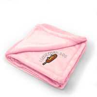 Plush Baby Blanket I Love Corn Dog Embroidery Receiving Swaddle Blanket