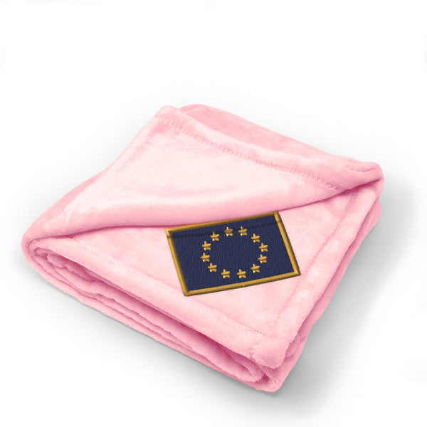 Plush Baby Blanket European Union Embroidery Receiving Swaddle Blanket Polyester