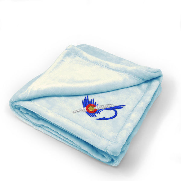 Plush Baby Blanket Colorado Flag Fishing Fly Embroidery Polyester