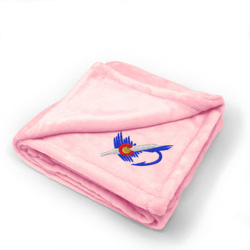 Plush Baby Blanket Colorado Flag Fishing Fly Embroidery Polyester