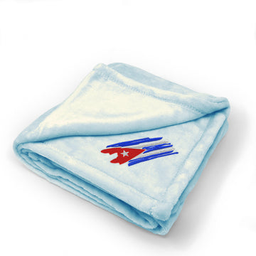 Plush Baby Blanket Cuban Flag Drawing Lines Embroidery Receiving Swaddle Blanket