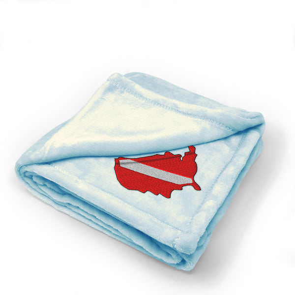 Plush Baby Blanket U.S.A. Scuba Dive Flag Map Embroidery Polyester