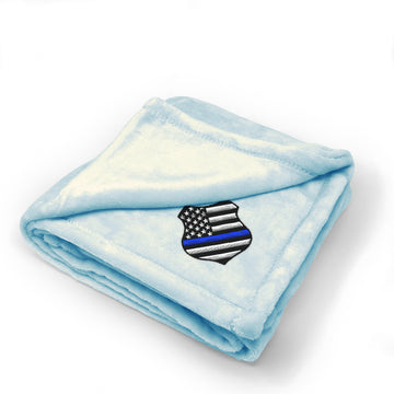 Plush Baby Blanket Us Flag Thin Blue Line Badge Embroidery Polyester