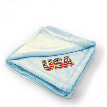 Plush Baby Blanket Usa American Flag Embroidery Receiving Swaddle Blanket