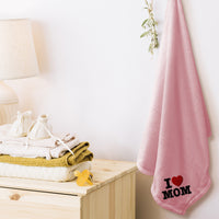 Plush Baby Blanket I Love Mom Embroidery Receiving Swaddle Blanket Polyester