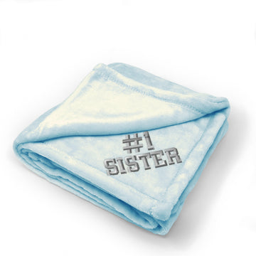 Plush Baby Blanket Number #1 Sister Embroidery Receiving Swaddle Blanket