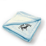 Plush Baby Blanket I Love Cows Embroidery Receiving Swaddle Blanket Polyester