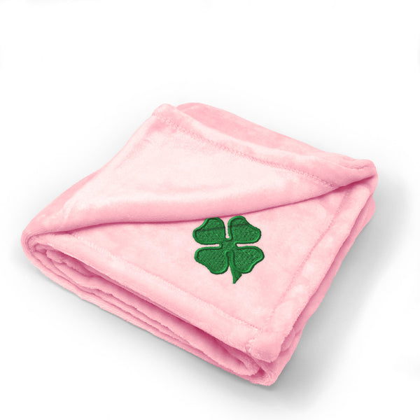 Plush Baby Blanket 4 Leaf Clover Embroidery Receiving Swaddle Blanket Polyester