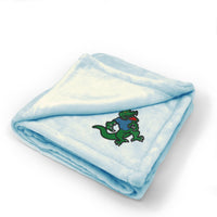 Plush Baby Blanket Standing Alligator Embroidery Receiving Swaddle Blanket