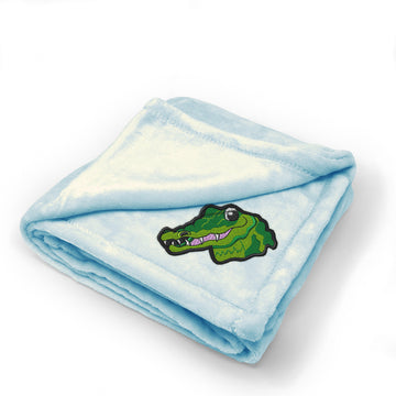 Plush Baby Blanket Gator Head Embroidery Receiving Swaddle Blanket Polyester