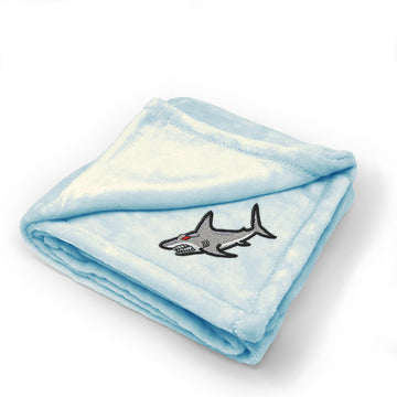 Plush Baby Blanket Mean Shark Embroidery Receiving Swaddle Blanket Polyester