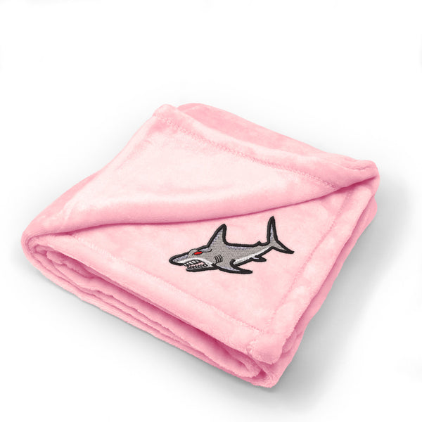 Plush Baby Blanket Mean Shark Embroidery Receiving Swaddle Blanket Polyester