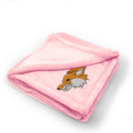 Plush Baby Blanket Fox Head Embroidery Receiving Swaddle Blanket Polyester