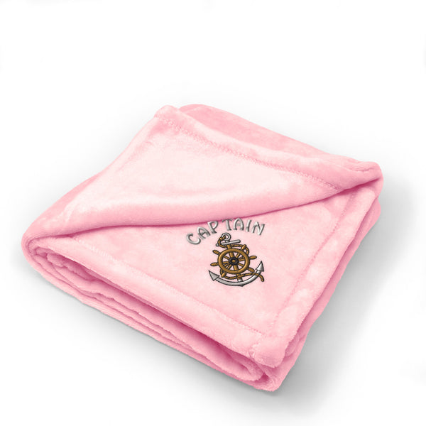 Plush Baby Blanket Captain Wheel Sailing Anchor Embroidery Polyester
