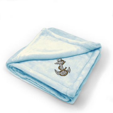 Plush Baby Blanket Anchor Embroidery Receiving Swaddle Blanket Polyester