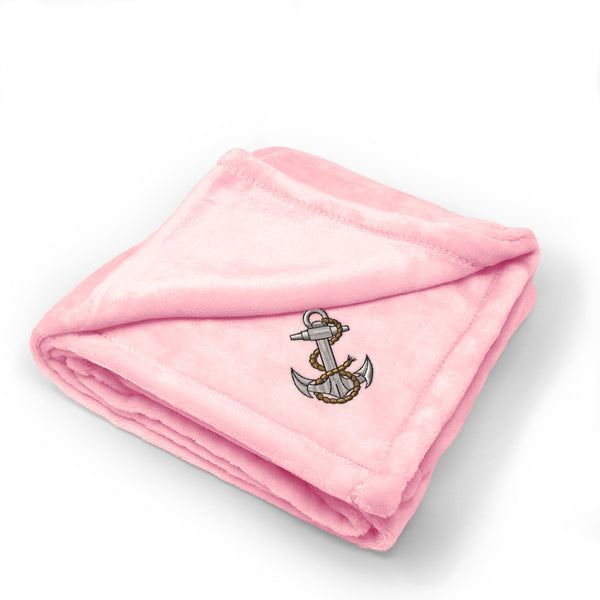 Plush Baby Blanket Anchor Embroidery Receiving Swaddle Blanket Polyester