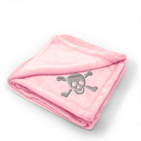 Plush Baby Blanket Skull B Embroidery Receiving Swaddle Blanket Polyester