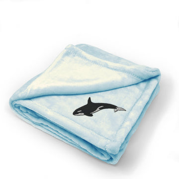 Plush Baby Blanket Orca A Embroidery Receiving Swaddle Blanket Polyester