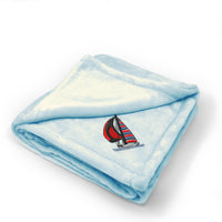 Plush Baby Blanket Sail Boat E Embroidery Receiving Swaddle Blanket Polyester