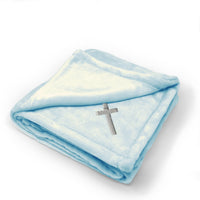 Plush Baby Blanket Cross Silver Embroidery Receiving Swaddle Blanket Polyester