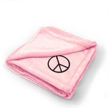 Plush Baby Blanket Thin Peace Sign Black Embroidery Receiving Swaddle Blanket