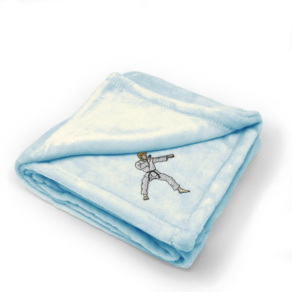 Plush Baby Blanket Karate Man Embroidery Receiving Swaddle Blanket Polyester